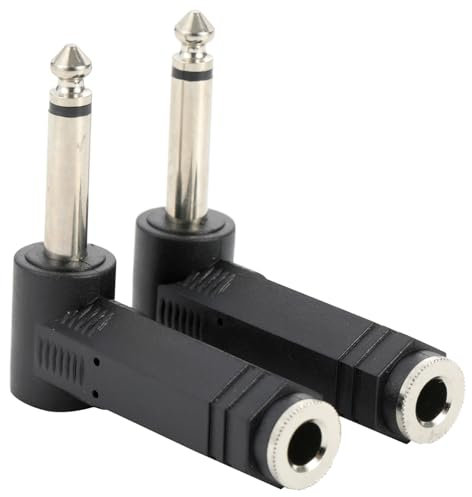 Greluma 2 Piezas Adaptador de Conector Macho TS de 6,35 mm a Conector Hembra TS de 6,35 mm en ángulo Recto, Conector Mono de 1/4 a Conector de 1/4 para Amplificador de Altavoz y Sonido de Guitarra