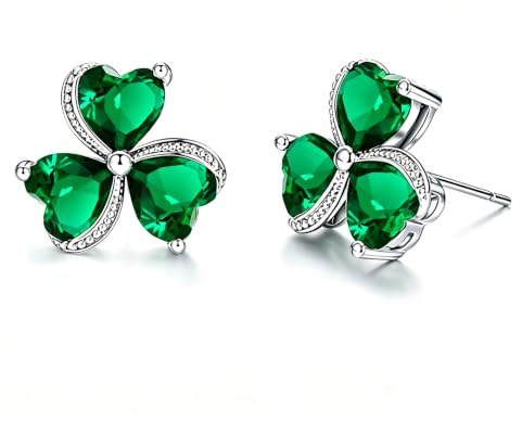 VONSSY Damenkette Edelstein Klee Anhänger Halskette | Smaragdgrüne irische Kleeblatt Geburtsstein Halskette | Weißgold Silber Schmuck Geschenk für Frau Tochter Mutter Freundin