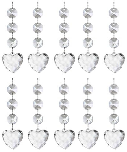 UCLEVER 10 Colgantes de corazón de Cristal Transparente, Cuentas de Cristal para candelabros, atrapasueños Colgantes para Ventanas y decoración del hogar