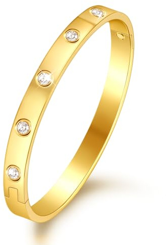 VIVILE 6mm Armreif Gold,Edelstal Armreifen Gold Damen,7.5 Zoll Bracelet Women,Gold Schmuck,Armband Gold,Gold Armband Damen,Jewelry Geschenk Armbänder Gold für Mama Freund Tochter