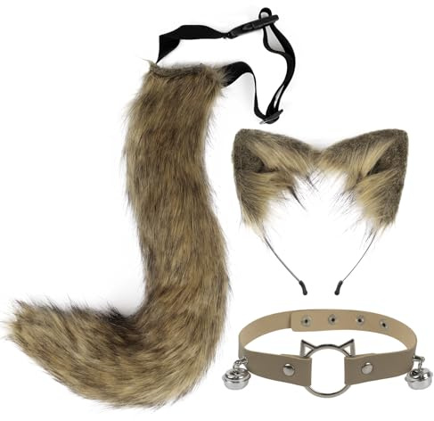 CGVG Katzenkostüm 3 Stück Katzen Kostüm Katzenohren Haarreif Halsband Katzenschwanz Halloween Katzenkostüm für Erwachsener Damen Frauen Tierkostüm für Halloween Cosplay Party