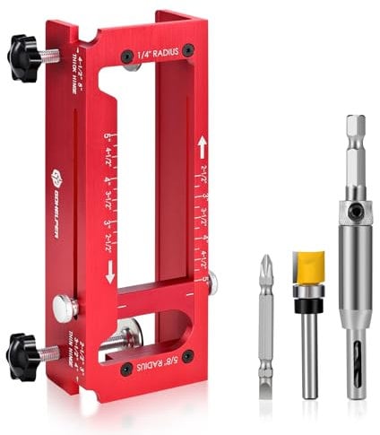 Door Hinge Jig for Router, Aluminum Alloy Door Hinge Mortiser Jig Template Installation Kit Tool Fits for 2-1/2” to 5” Length and Hinge Types of Sqaure, Radius 1/4” or Radius 5/8”