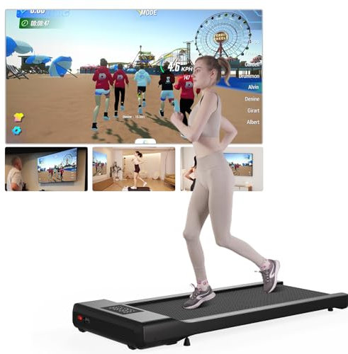 Superun Walking Pad max 159 KG/136 KG, Laufband für Zuhause mit Trainingseinheit, Leise Laufband Schreibtisch mit App und Multiplayer-Rennstrecke