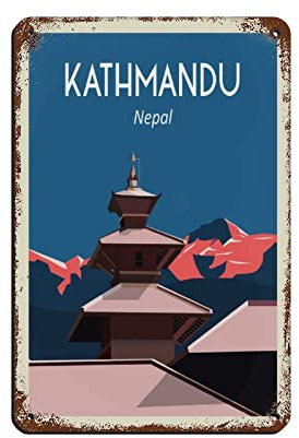 KZIWQ Kathmandu Nepal Everest Vintage-Reiseposter, Retro-Poster, Metall-Blechschild, Retro-Eisenmalerei für Bar, Männerhöhle, Café, Familie, Garage, Poster, Wanddekoration, 15 x 30 cm