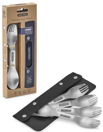 Black+Blum Spork Set of 4 - Stainless Steel Spork Set with as Easy Clean Carry case