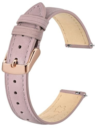BISONSTRAP Elegante Leder Uhrenarmband, Schnellverschluss, Uhrenarmbänder für Damen und Herren, Kompatibel mit Uhrenanstößen von 16mm, Hellrosa (Roségoldene Schnalle)