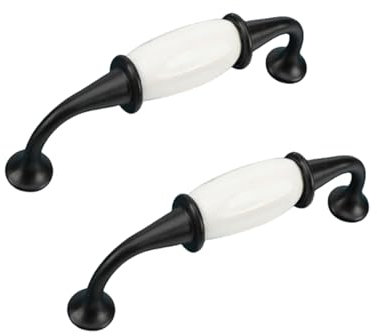 RSWZSFL 2 Stück Keramikgriffe Vintage Schubladengriffe Schranktürgriffe Möbelgriffe Zinklegierung Schrankgriffe Türgriff Keramik Griffe Retro Möbelknöpfe für Schränke Tür (Black+White,Pitch:96mm)