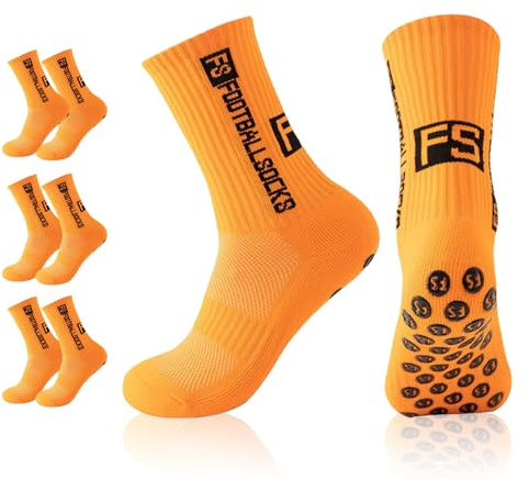 3 Paare Fußballsocken, Grip socken fussball (39-46)- Anti-Rutsch Grip für Herren & Damen - Sport Socken für Fußball, Basketball (DE/NL/SE/PL, Numerisch, 39, 46, Regular, Regular, 3, Orange)