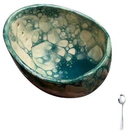 Herb Stripper, Herb Stripper Bowl, Handmade Pottery Herb Stripper Bowl, Ceramic Kitchen Tool with Multiple Hole Sizes, Easy Leaf Removal for Cilantro Rosemary Kale, Speckled White Design (Green)