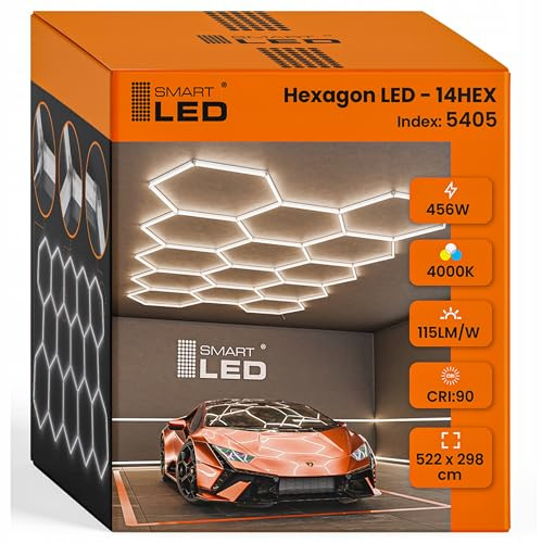 Garagenlampe LED 5-Hex 456W 4000K Verformbare LED Werkstatt Deckenleuchte DlY Sechseck Garage Licht für Garage, Werkstatt, Lager, keller, Fitnessstudio, Hexagon (522 x 298)