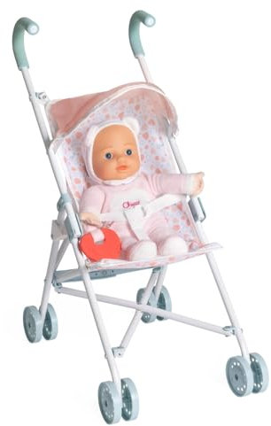 Chicco Poupée avec Poussette, Poupée douce avec Dents de massage, Lavable en machine, Poussette jouet à 4 roues, léger et facile à plier, Siège en tissu, 3 ans +