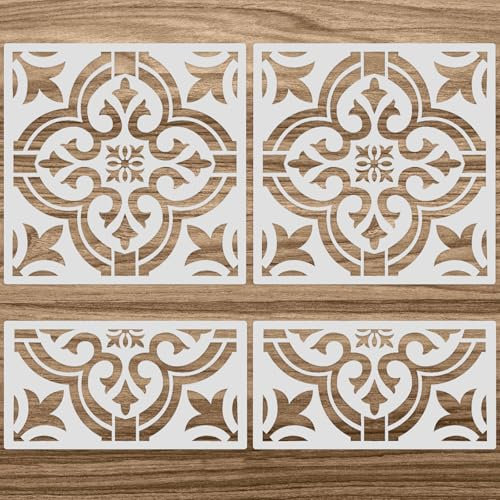 Zonon 4 Stück wiederverwendbare Fliesenschablonen Boden 45,7 x 45,7 cm Wandschablonen Fliesenmuster Schablone Zeichnungsvorlagen für DIY Scrapbooks Wand Boden Stoff Dekorationen (Mandala-Stil)