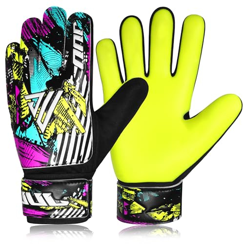 JUU Football Goalkeeper Gloves For Boys, Kids Children Youth Soccer Goalie Gloves with 4mm Latex Double Wrist & Finger Spine Protection Super Grip Palm Goalkeeping Gloves