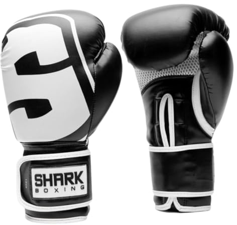SHARK BOXING Guantes Boxeo Hombre, Mujer, Unisex SKF 3.0 | 14oz, 12oz, 10oz, 16oz | Guantes Muay Thai, Kick Boxing, Boxeo (Negro, 16oz)