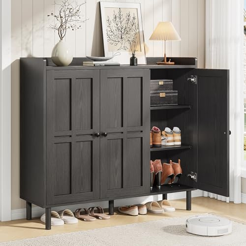 ONBRILL Shoe Cabinet with 3 Doors & Adjustable Shelves for Entryway(Black)