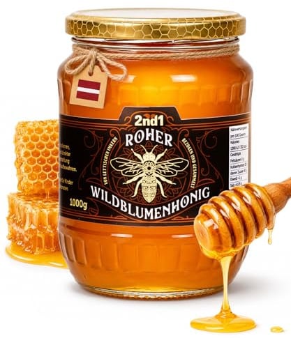 2nd1 Roher Blütenhonig vom Imker Lettland, Naturbelassen & Unbehandelt, 1kg | Kalt gewonnen, kein Zuckerzusatz, reich an Enzymen, Antioxidantien & Mineralstoffen. Kristallisiert natürlich mit der Zeit.