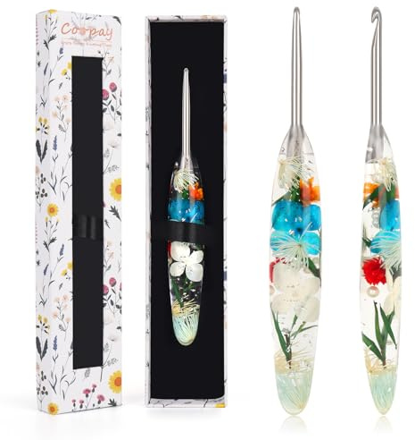 Coopay 4.0mm Resin Crochet Hook, Smooth Stainless Steel Crochet Hooks | Bling Floral Crochet Hooks with Case, Ergonomic Resin Grips for Arthritic Hands, Hand-Polished Stainless Steel Hooks