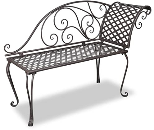 Hoopleep Garten-Chaiselongue 128 cm, Antik Braun Stahl Eisen, wetterfest für Außenbereich und Terrasse, ergonomisches Design mit Schnörkel-Verzierungen, langlebige Gartenmöbel