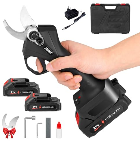 Akku Astschere, Kabellose Elektroschere 35 mm Schneiddurchmesser, Professionelle Gartenschere mit 2 Wiederaufladbaren 21V 2000mAh Akkus LCD-Display zum Beschneiden von Bäumen Sträuchern Obstbäumen