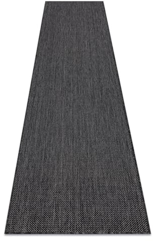 rugsx Teppich SION Sisal Optik, flachgewebt, strapazierfähig & pflegeleicht, Indoor & Outdoor, Wohnzimmer, Schlafzimmer, Balkon, Terrasse - schwarz 80x250 cm