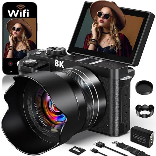 8K-Digitalkamera mit 88 MP, WLAN, UHD-Autofokus und 18-Fach-Zoom – Vlogging-Kamera für YouTube – Videokamera für Einsteiger mit 3-Zoll-Klappdisplay (180°) und Gegenlichtblende