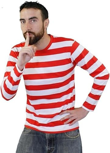 Unisex Adults Red and White Striped Long Sleeved T-Shirt - Book TV Show Character Costume - XXL