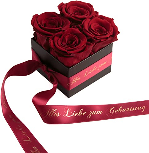 ROSEMARIE SCHULZ Heidelberg Rosenbox Flowerbox Infinity Rosen haltbar 3 Jahre Geburtstagsgeschenk für Frauen, Freundin, Schwester Geschenk (Alles Liebe zum Geburtstag, Dunkelrot)