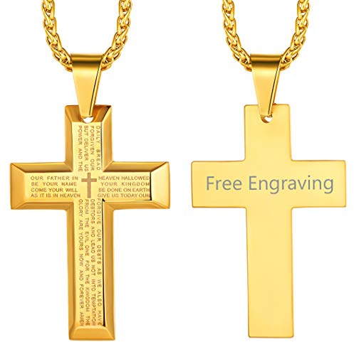 Richsteel 18k vergoldet Kreuzkette mit Gebetswort Kreuzkette gold Kruzifix Kette mit gravur für Jungen und Herren