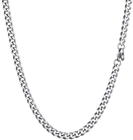 PROSTEEL Collana Uomo a Catena Barbazzale Cubana Grande Robusta, Larghezza 5 mm, Lunghezza 50 cm, Acciaio Inossidabile, Hip Hop Punk Rap, Argento, Regalo Ottimo (con Confezione)