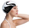 COPOZZ Erwachsene Badekappe, Unisex Wasserdicht Schwimmkappe für Herren Damen, Lange Haare Silikon Swimming Cap Bademütze für Männer Frauen (Schwarzer Schwan)