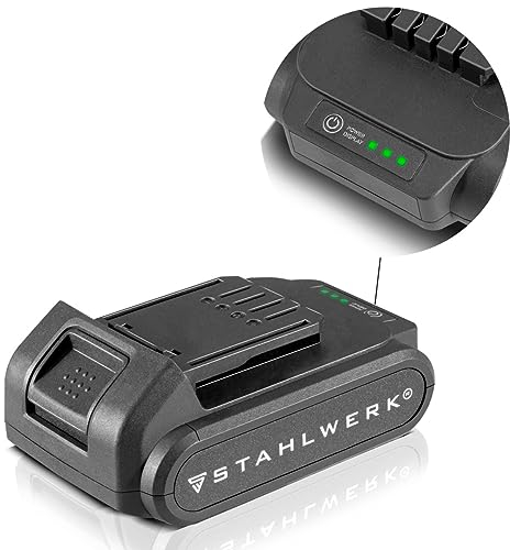 STAHLWERK Ersatzakku 20 V mit 2 Ah Li-Ion Akku –2000 mAh Kapazität, 3-stufiger LED-Ladestandsanzeige & Schutzfunktionen – kompatibel mit allen STAHLWERK 20 V Akkuwerkzeugen