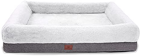 Orthopädische Hundebetten für extra große Hunde, wasserdichtes Hundebett, Nackenrolle, Hundesofabett mit abnehmbarem, waschbarem Bezug und rutschfester Unterseite, Eierschaumstoff-Couch für große