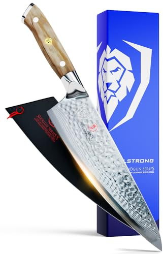 DALSTRONG Chef Knife - 8 - Shogun Series X - Damascus - Hammered Finish - Japanese AUS-10V Super Steel - Olive Wood Handle - w/Sheath