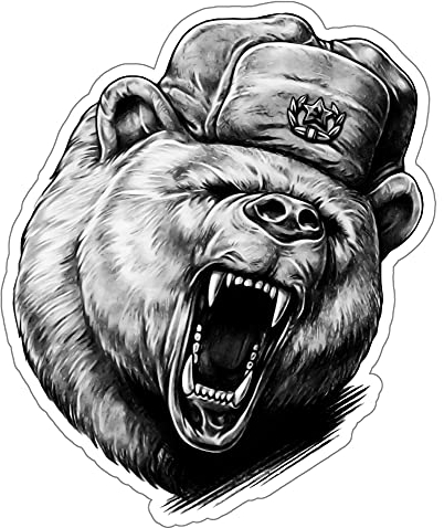 Cooler Aufkleber Bad Russian Bear mit aufgerissenem Maul und Tschapka Sticker Russland Cool ca. 12x10 cm
