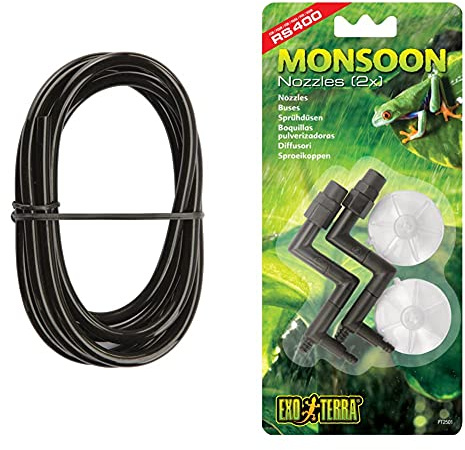 Exo Terra Monsoon Tubing, Verlängerungsschlauch für die Exo Terra Monsoon Beregnungssysteme, 1,80m & Monsoon Nozzles, Sprühdüsen für die Exo Terra Monsoon Beregnungssysteme, 2er Pack