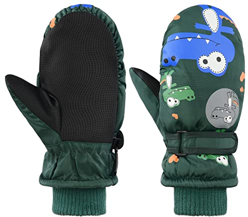 Durio Kinder Skihandschuhe Winterhandschuhe Wasserdicht Fäustlinge Handschuhe Kinderhandschuhe für Mädchen Jungen Dunkelgrün 2-5 Jahre