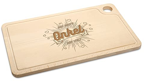 XXL Buchenholz Schneidebrett massives Tranchierbrett als Geschenk mit Gravur 42 cm - der Beste Onkel der Welt