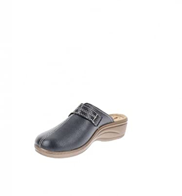 inblu Pantofole Donna in Ecopelle con Chusura A Strappo, Sottopiede Anatomico in Vera Pelle, Blu, 37 EU