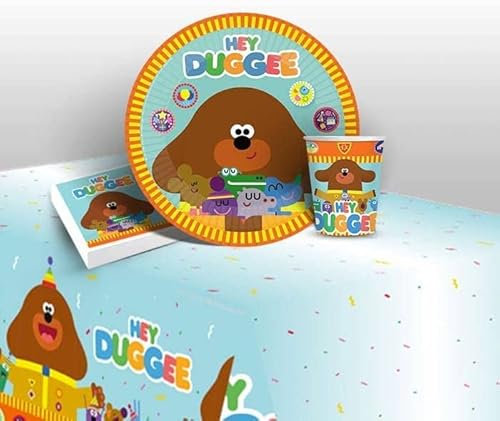 Partystoreonline Tableware Set for 8 guests includes Hey Duggee plates, 8 cups, 16 napkins and 1 tablecover