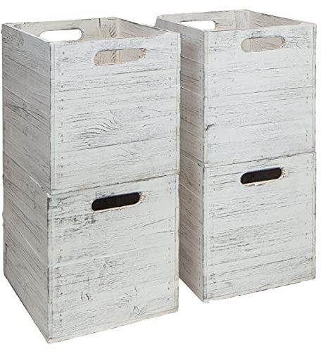 Holzkiste für Kallax Regale und Expidit Regale Weinkiste Obstkiste Regalkiste Maße 33x37,5x32,5cm (4er Set, Vintage weiss)