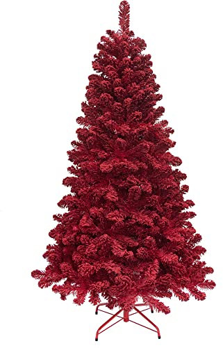KI Store 180cm Albero di Natale rosso Innevato con neve, Decorazione di Natale,Base Metallica