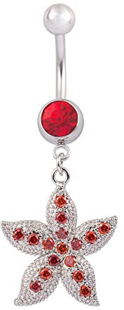 Stfery Percing au Nombril Femme Enceinte, Grossesse Piercing Nombril Rouge Cuivre Forme D'Étoile de Mer avec Zircon Cubique