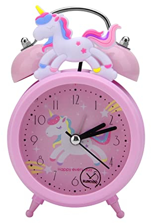 UOCAI Kinderwecker Einhorn wecker für Mädchen, Nicht Tickend Wecker Kinder MäDchen, Leiser Nachttisch Wecker, Klassischer Lauter Doppelglockenuhr Mit Hintergrundbeleuchtung (Rosa)