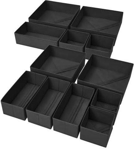 DIMJ 12 Pack Foldable Clothes Drawer Organizer - Cube Storage Bins for Baby Clothes, Tie, Bra, Sock (Black)