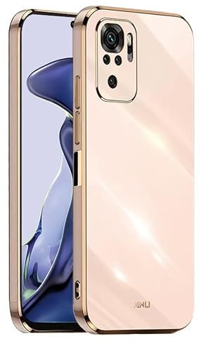 EASSGU Marco Electrochapado Funda para Redmi Note 10S / Redmi Note 10 (4G) / Poco M5s (6.43 Inches) Carcasa Protectora de Color de Silicona TPU Suave - Rosado