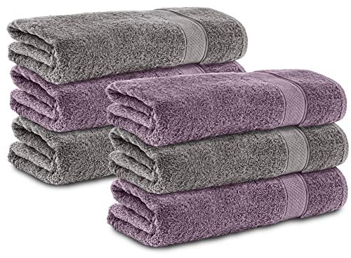 Komfortec 6er Handtücher 50x100 cm Set aus 100% Baumwolle, Frottee, Weich, Anthrazit Grau/Violett