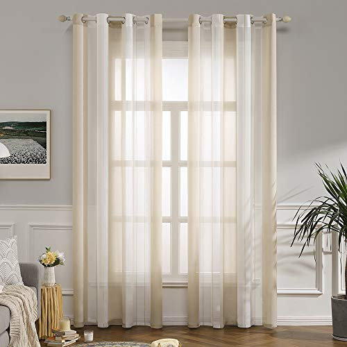 MIULEE Tende in voile a righe bianche e beige, per interni con occhielli, belle tende in voile per finestre, camera da letto, confezione da 2, trasparenti, per soggiorno, altezza 300 cm