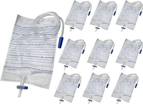 Endure Einweg-Urinbeutel für Erwachsene, steril, 2000 ml, 10 Stück, Unisex, Notfall-Drainagebeutel mit Anti-Reflux-Ventil
