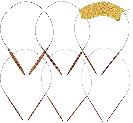 Relaxdays Rundstricknadel Set, 6 teiliges Stricknadelset, Bambusnadeln Ø 3 bis 12 mm, Drahtlänge 50 cm, Natur/Silber