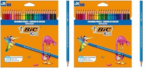 BIC Kids Buntstifte Tropicolors, zum Malen in 24 Farben, im Karton Etui, ab 5 Jahre, Bruchsichere Mine und ohne Holz, 1 stück (48er Pack)